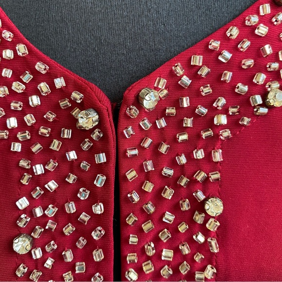 2 Piece Deep Red Sweater Jacket & Matching Tank Top Evening Wear Moda Verona 3XL - Picture 4 of 16